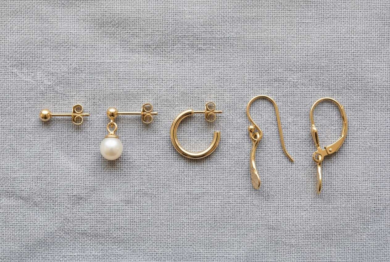 Post stud post drop and post hoop compared with French hook and lever-back earrings